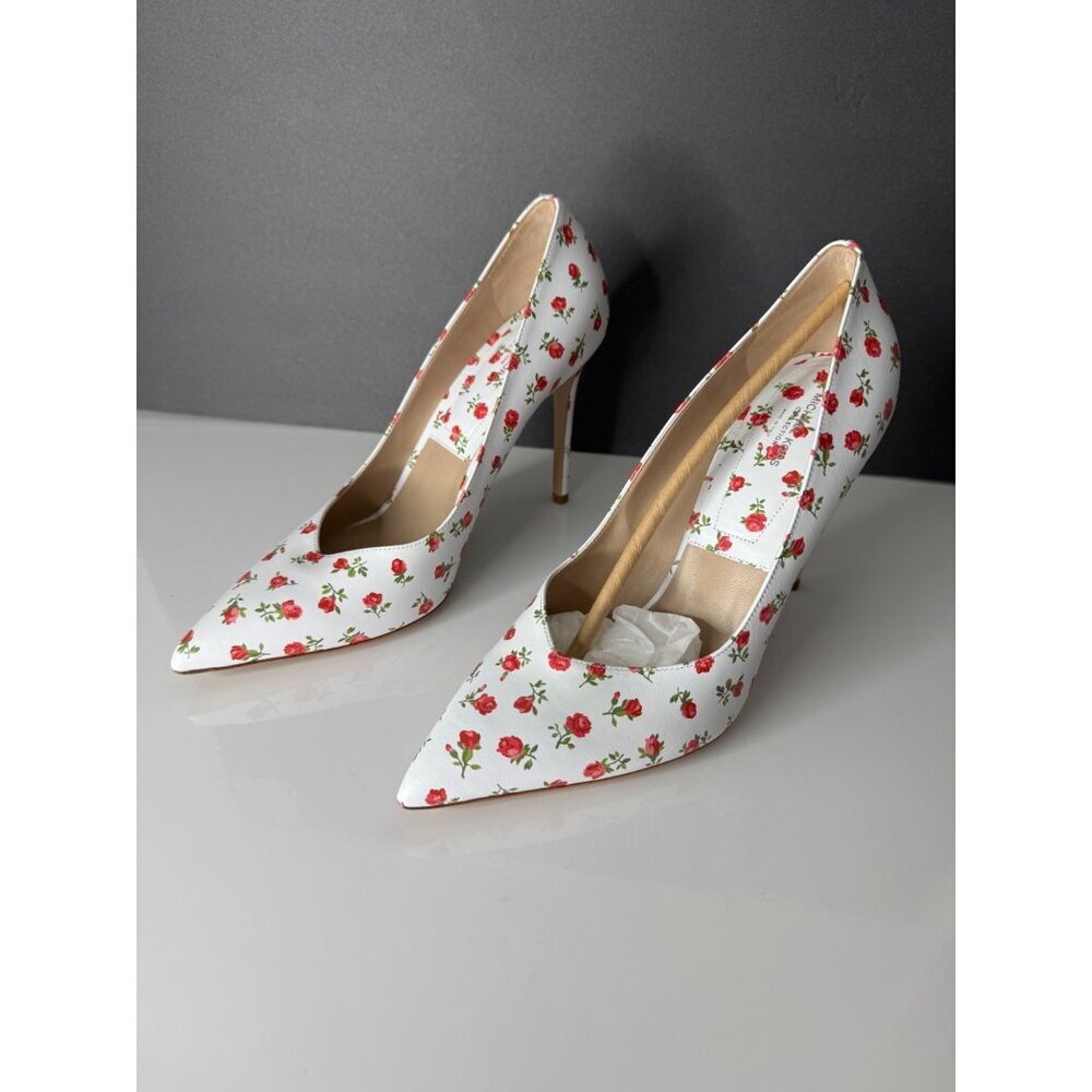 NEW MICHAEL KORS COLLECTION Muse Rose Printed Leather Pump White Red IT 40 US 10 - Picture 4 of 7